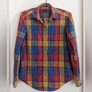 Vintage John Henry Plaid Shirt 6 / S Long Sleeve Cotton Western Yellow Red Blue